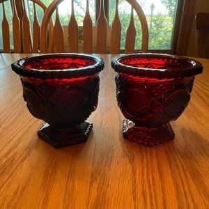 Set of 2 Elegant Vintage Red Glass Avon Cape Cod Sugar Dishes